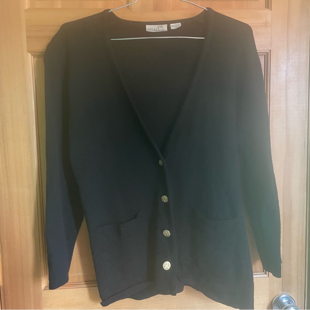 Nordstrom Merino Wool Black Cardigan with Awesome Gold Buttons size m